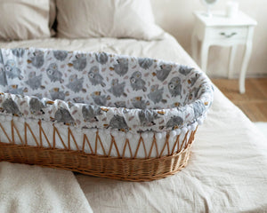 Baby Moses Basket with bedding textile Gray birds